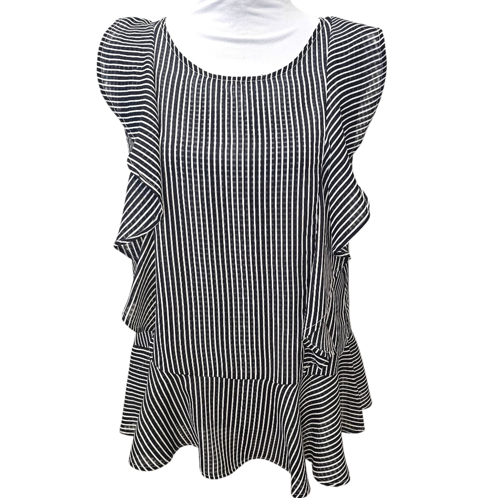 She + Sky Boutique Black and White Striped Women's Top Sleeveless Size Medium